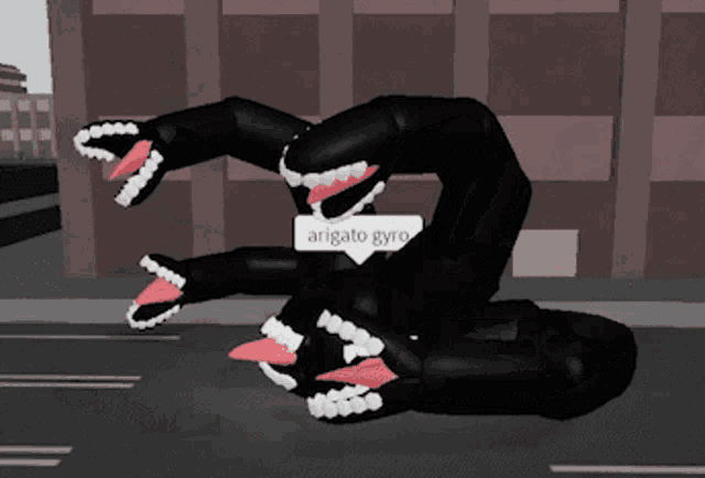 a cartoon character is laying on the ground with a sign that says arigato gyro on it