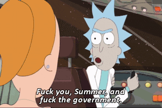 a cartoon of rick and morty says fuck you summer and fuck the government