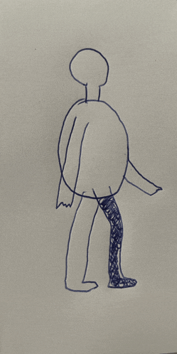 a drawing of a person with a leg that is missing
