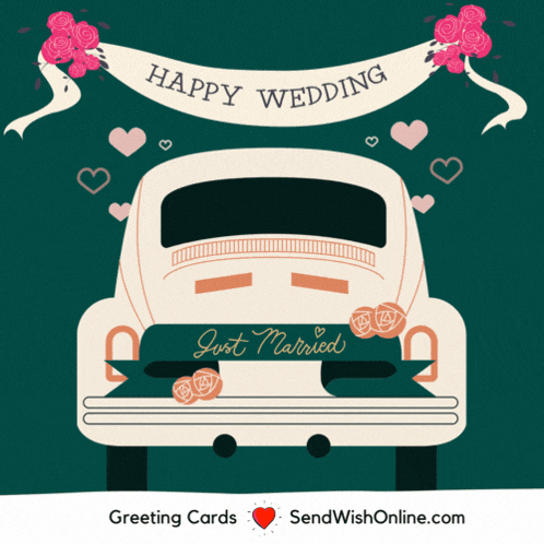 a wedding car with a sign that says just married on it