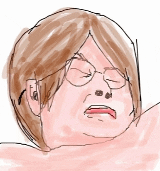 a drawing of a woman wearing glasses making a face