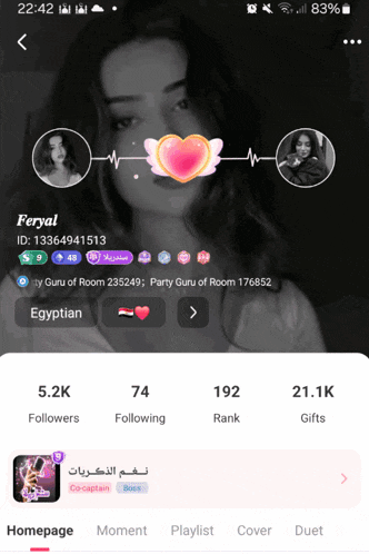 a screenshot of feryal 's profile on a social media platform