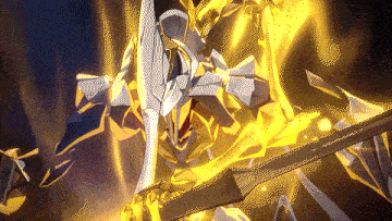 a computer generated image of a robot holding a sword and shield