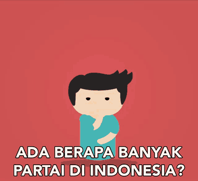 a cartoon of a man with the words " ada berapa banyak partai di indonesia " above him