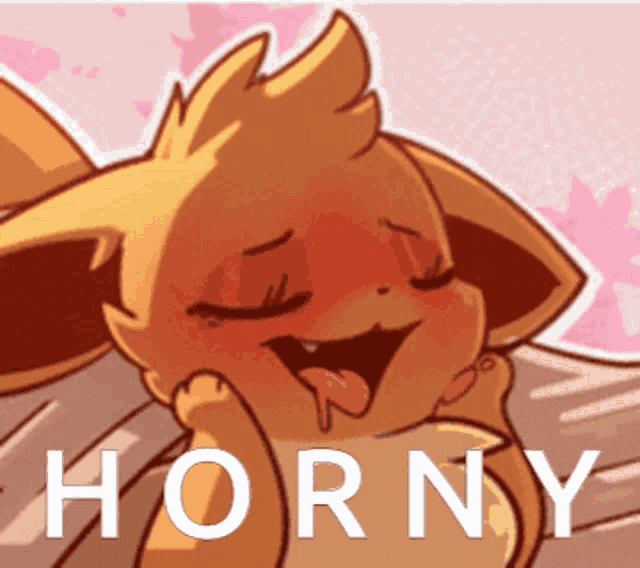 a picture of a cartoon character with horny written in white