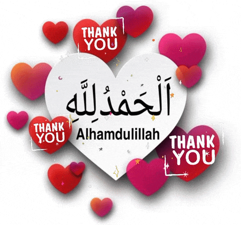 a heart surrounded by hearts with the words thank you alhamdulillah