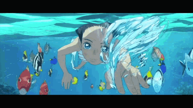 a cartoon of a girl swimming in the ocean