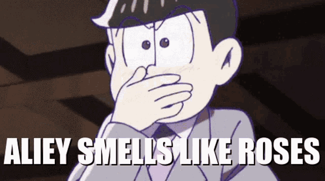 a cartoon character is covering his nose with his hand and the words alley smells like roses