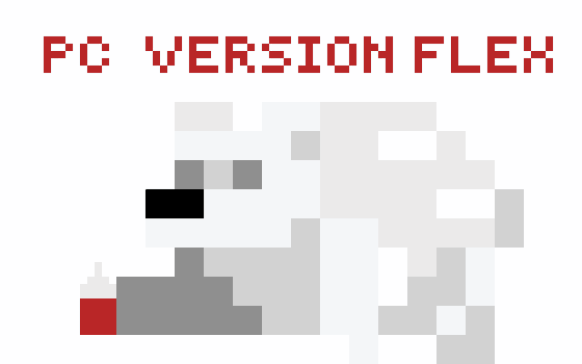 a pixel art drawing of a polar bear with the words pc version flex above it
