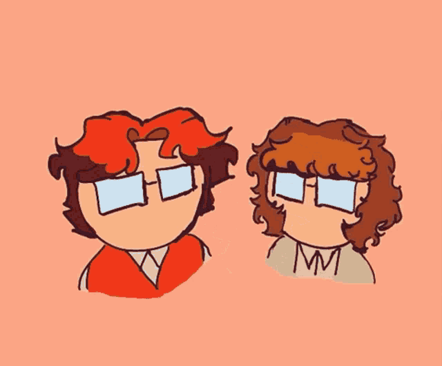 a cartoon drawing of a man and a woman with glasses and the letter m on their shirts