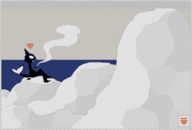 a pixel art drawing of a fox smoking a cigarette on top of an iceberg