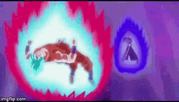 a pixel art of a person flying through the air surrounded by flames and a purple object .