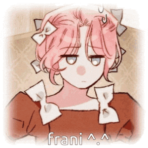 a drawing of a girl with pink hair and the word frani written below her