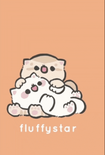 a cartoon of two cats laying on top of each other with the word fluffystar written below them