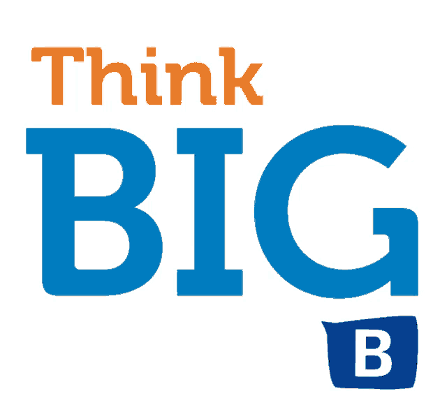 a logo that says think big in orange and blue