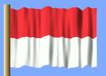 a red and white flag with a wooden pole