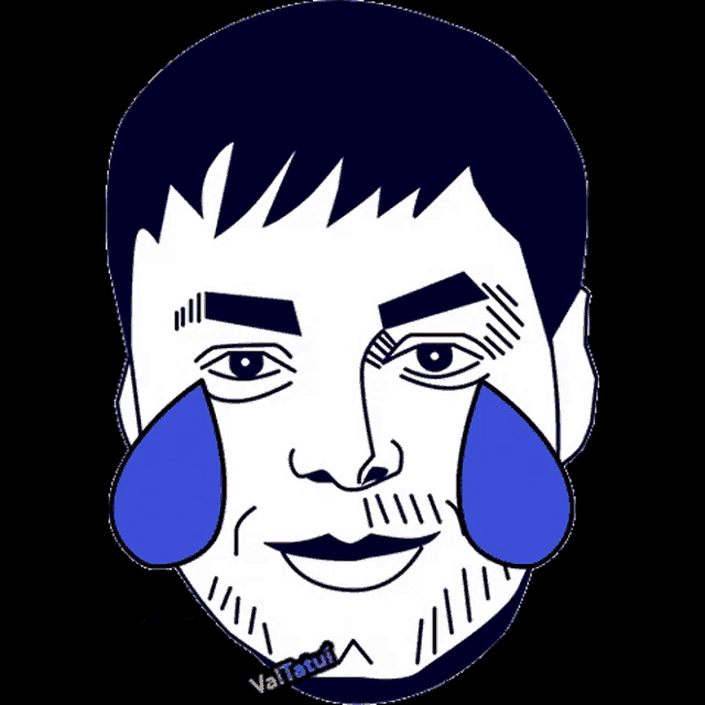 a cartoon drawing of a man 's face with tears coming out of his eyes .