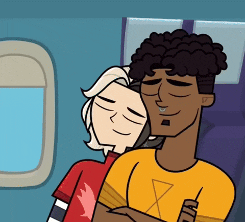 a cartoon of a man and a woman hugging with the man wearing a yellow shirt with the letter x on it