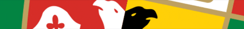 a red green and yellow flag with a white a and a black eagle on it