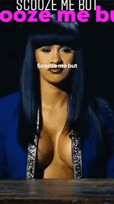 a picture of a woman with a caption that says " scooze me but ooze me but scooze me but "