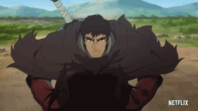 a cartoon of a man with a sword and the word netflix on the bottom right