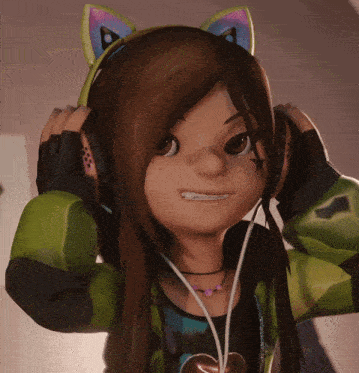 a cartoon girl wearing headphones with cat ears