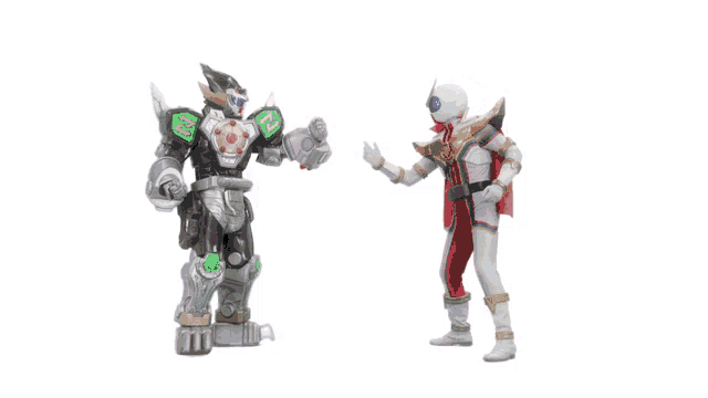 a robot and a superhero are standing next to each other on a white background