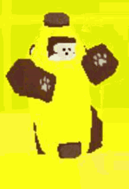 a cartoon drawing of a gorilla wearing a yellow costume .