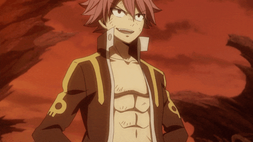 a shirtless anime character with the letter o on the sleeve
