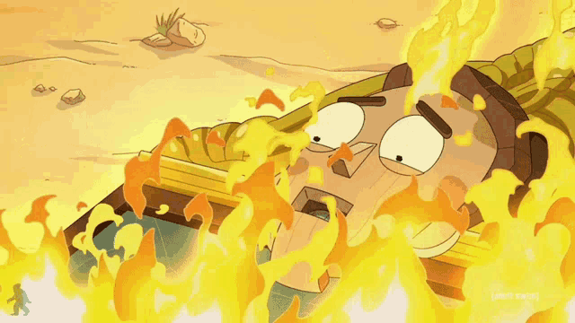 a cartoon of a man laying on the ground with fire coming out of his mouth and the words adult swim below him