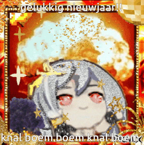 a picture of a girl with the words gelukkig nieuwjaar on the bottom