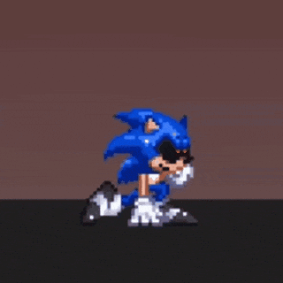 a pixel art of a blue sonic the hedgehog standing on a brown background .