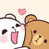 a white teddy bear and a brown teddy bear are kissing with a heart above them .