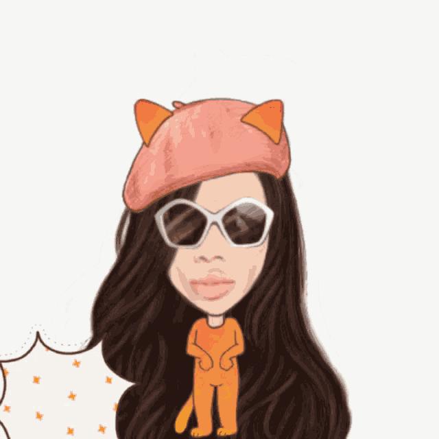 a cartoon of a woman wearing sunglasses and a pink hat with cat ears