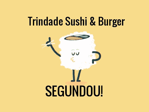 an advertisement for trindade sushi and burger shows a cartoon character holding chopsticks