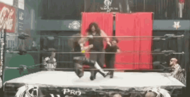 a wrestling ring with the word pro on the side