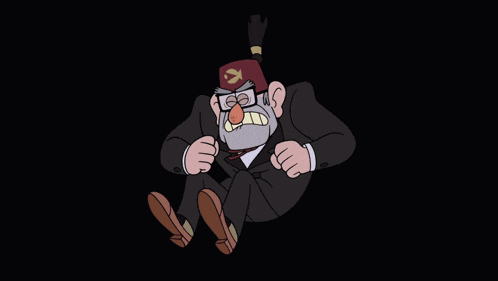 a cartoon character says ta-da in a dark background