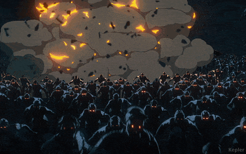 a bunch of zombies are walking in a dark room with the word kepler on the bottom right