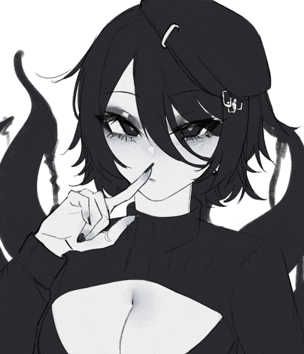 a black and white drawing of a girl wearing a beret