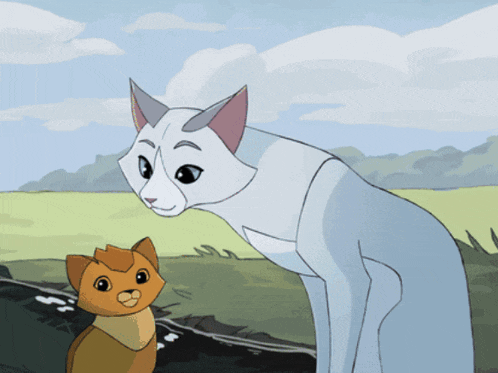 a drawing of a cat and a kitten standing next to each other