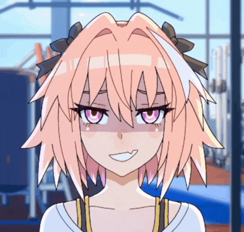 a cartoon girl with pink hair and purple eyes
