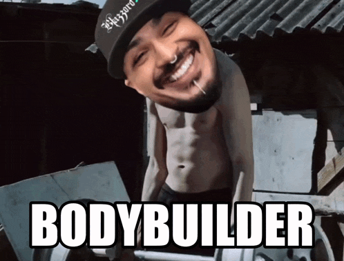 a picture of a shirtless man with the word bodybuilder above him