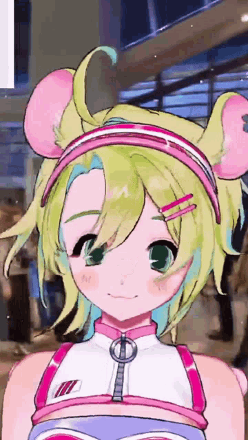 a close up of a girl with a headband that says iii on it
