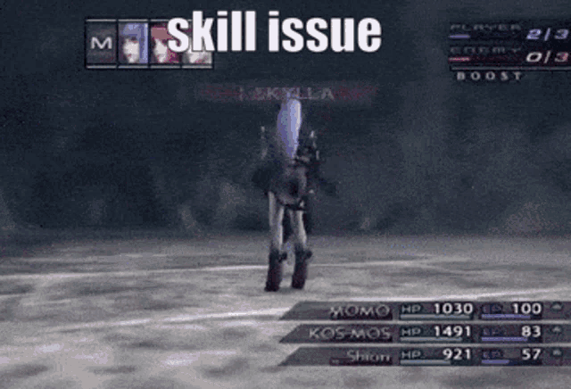 a screenshot of a video game with the words skill issue on the top