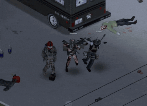 a screenshot of a video game shows a zombie and two soldiers with the name blitzwo on the bottom
