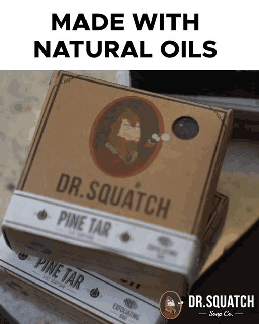 a box of dr. squatch pine tar exfoliating bar soap