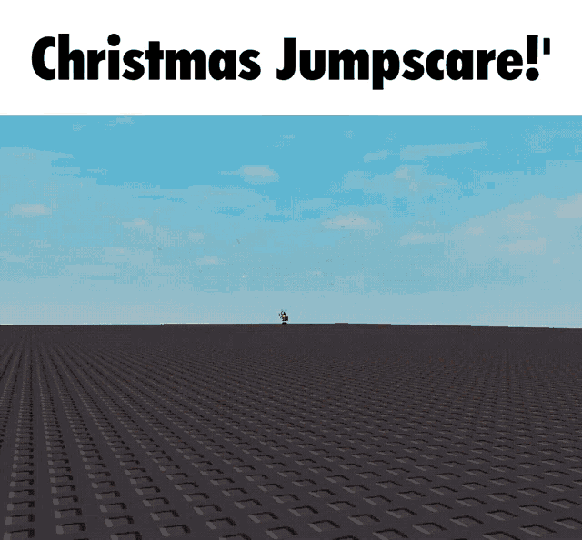a picture of a christmas jump scare with a christmas tree in the background