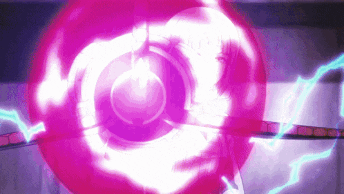 a purple lightning bolt is coming out of a purple sphere .