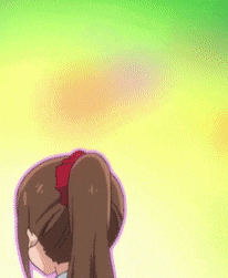a cartoon drawing of a girl with long brown hair and a red bow in her hair