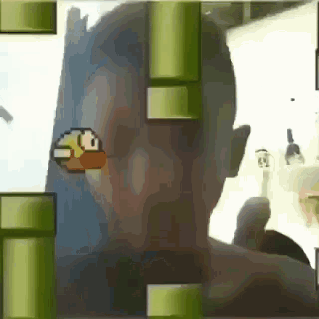 a man is playing a video game with a bird on his head